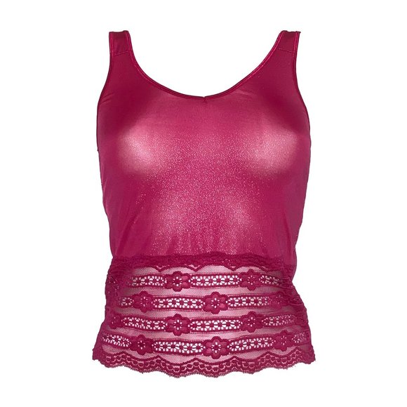 Rampage Tops - Sheer Shimmery Glitter & Lace Magenta Camisoles